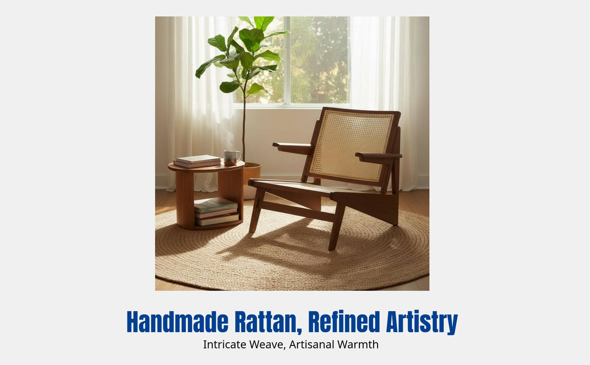 Sturdy Wood Rattan Chair, Ergonomic Lounge, Retro Minimalist Design, Living Room, Elderly