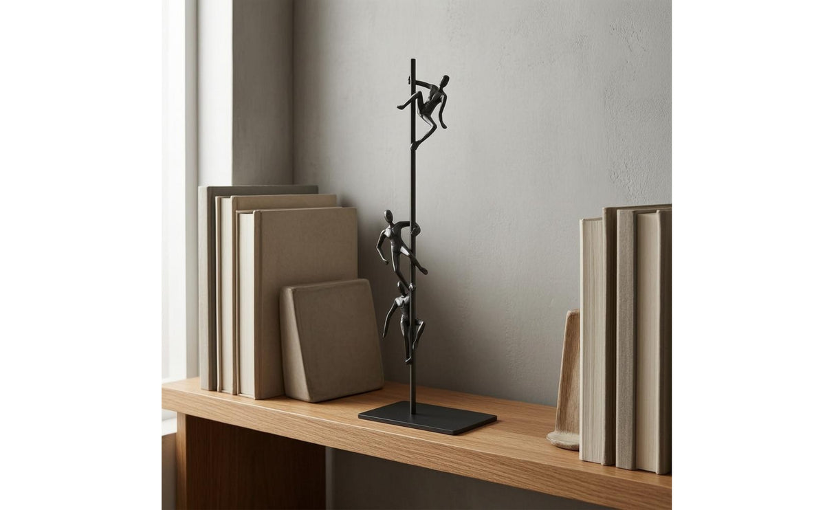 Climbing Figure Sculpture Matte Finish Climbing Man Statue Hand-Welded Metal Figurine for Office, Display Room, Entryway