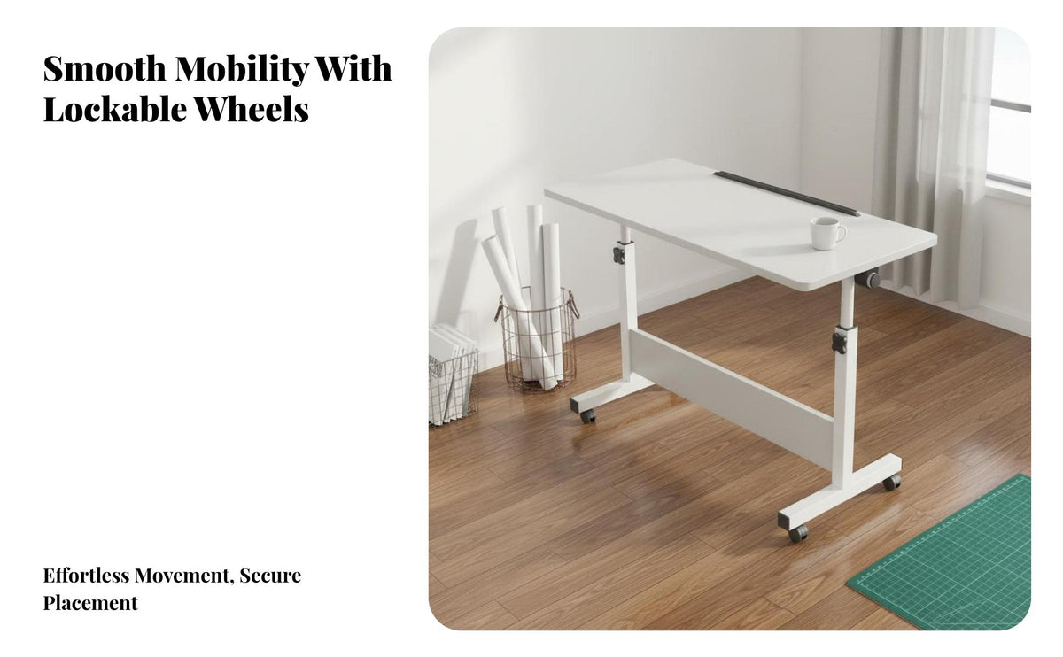 Tiltable Desktop Portable Drafting Table Ergonomic Design Adjustable Rolling Desk Sturdy Construction Mobile Computer Workstation Anti-Slip Stopper for Home Office Users, Distant Workers, Dorm Room, Small Areas, Classroom, Bedroom