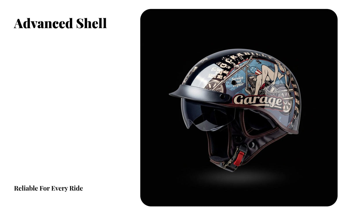 All Season Retro Half Helmet Lightweight Aperture Face Motorcycle Helmet Shock Resistant Safety Headwear Quick Release Buckle for Men, Women, Cruiser Riders, Street Riding, City Commuting