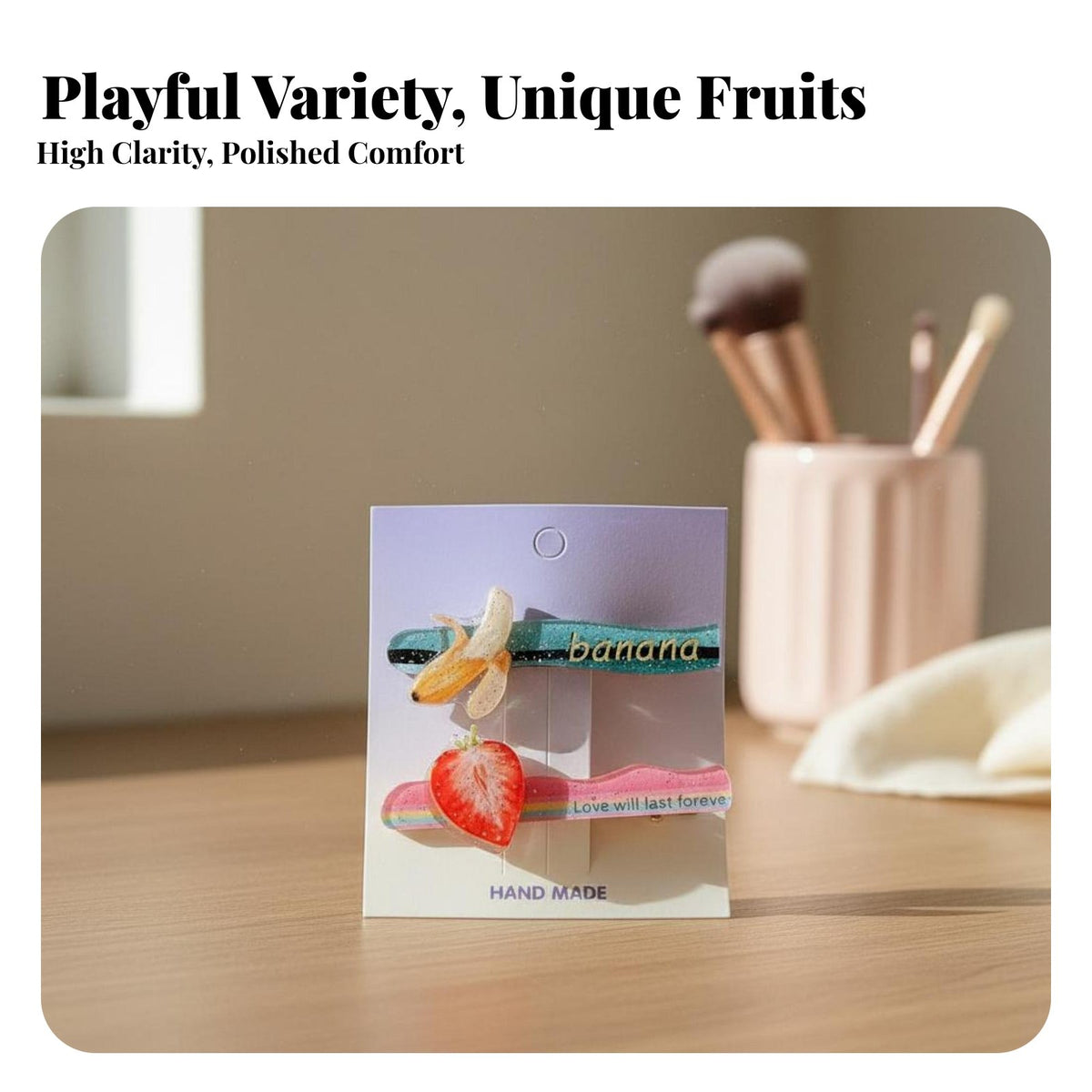 2 Pieces Fruit Hair Accessory Glittery Glitter Fruit Barrette Acrylic Duckbill Hair Accessory Cute Design No Wrinkle