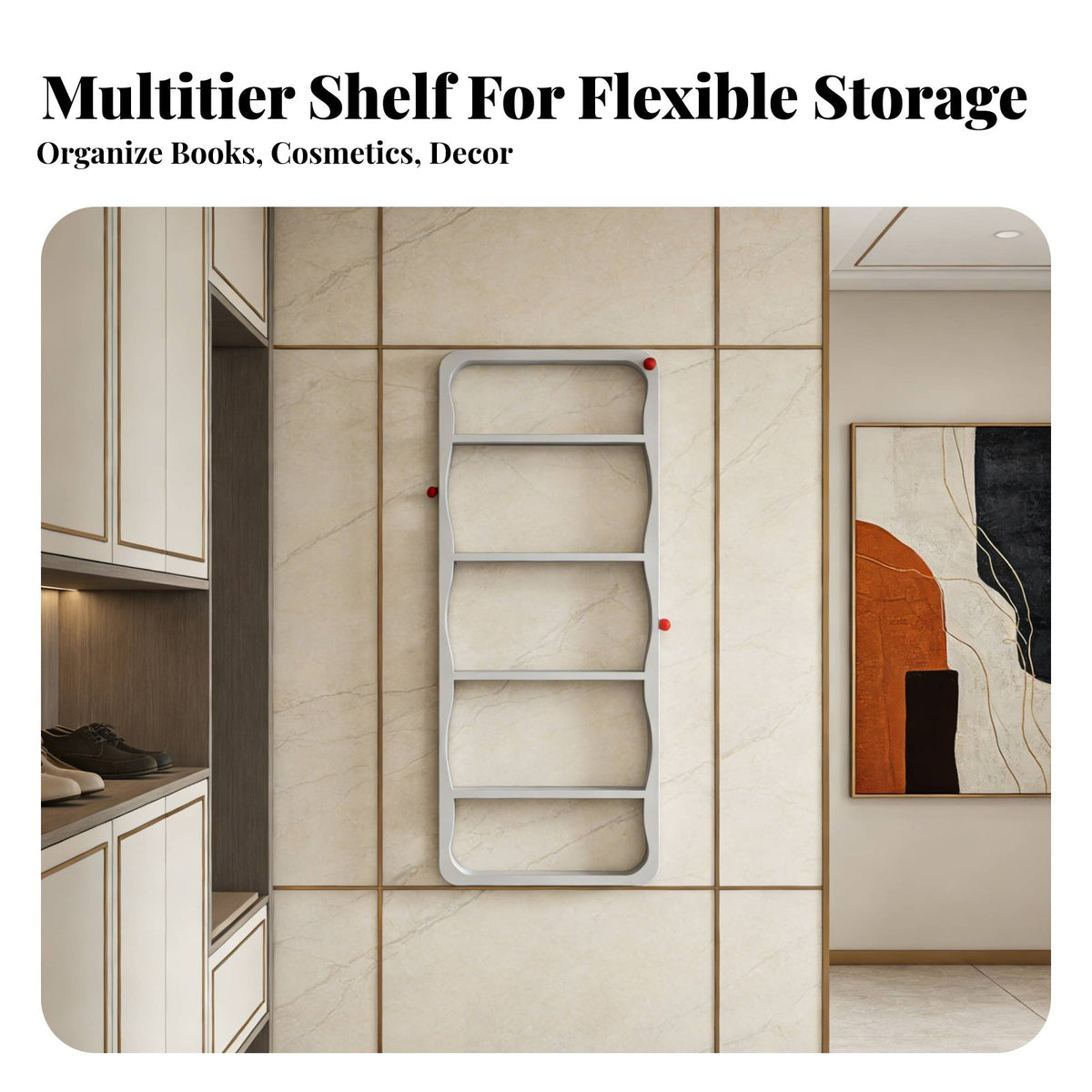 Space-Saving Tiered Shelving Unit Slim Design Wavy Multi-Layer Organizer Easy to Install Wall Shelf Designer Design for Apartment Dwellers, DIY Enthusiasts, Behind Doors, Entryway, Bedroom, Living Room