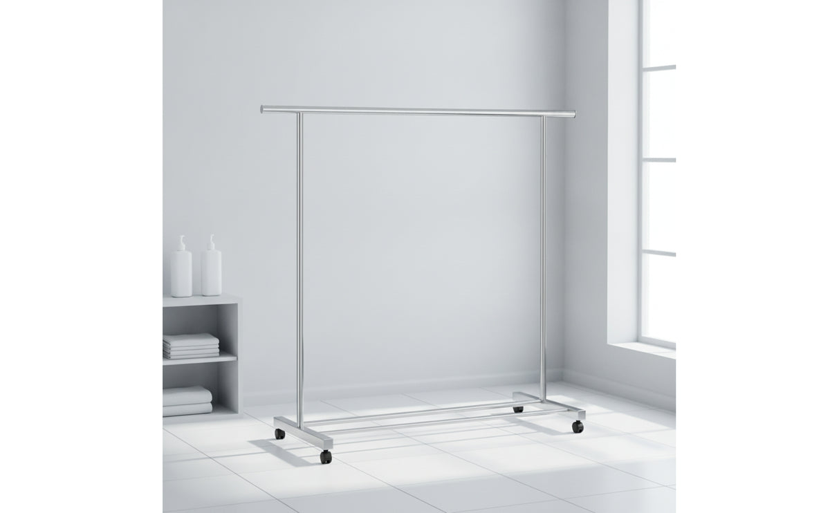 Stainless Steel Rolling Clothes Rack Floor-Standing Clothes Rack with Shelves Mobile Furniture Heavy-Duty for Bedroom