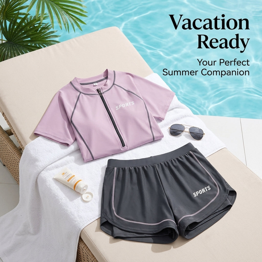 Swimsuits for Women with Modest Tankini Design for Water Sports, Two Piece Swimming Costume Set with Flat Shorts