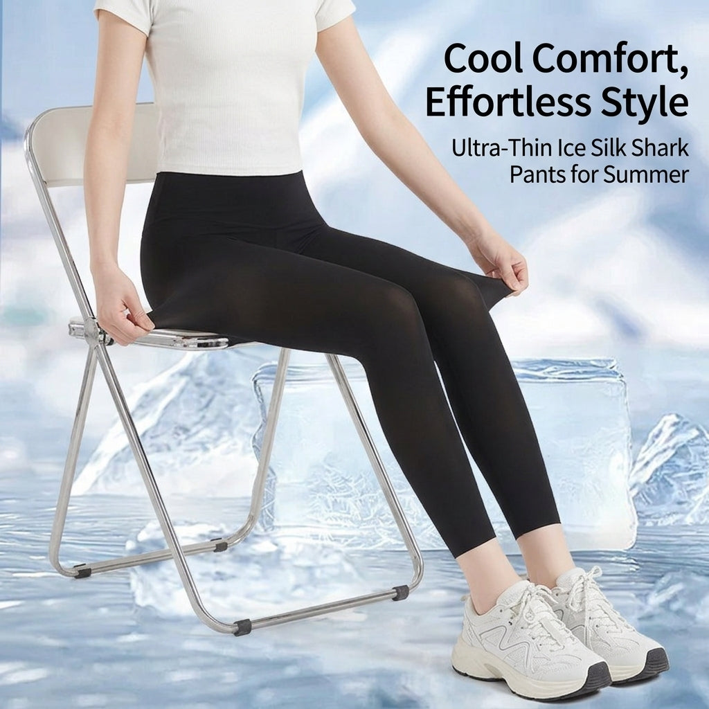 Leggings for Women UK High Waist Gym Ice Silk Nylon Trousers for Summer Workout, No Front Seam Pants with Elastic
