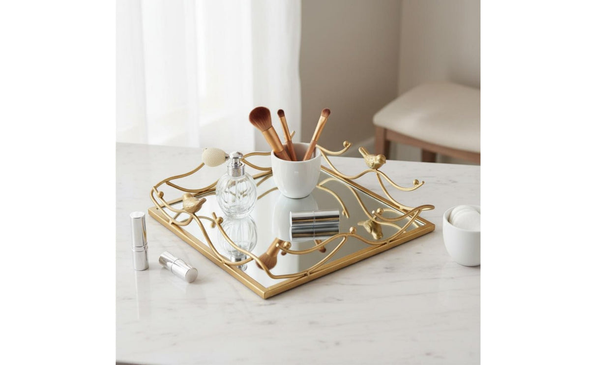 Gold Bird Decorative Tray Nordic Design Acrylic Mirror Storage Tray for Entryway