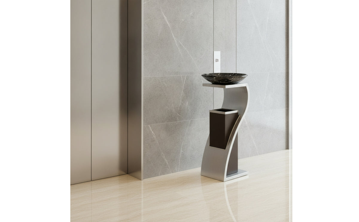 Stainless Steel Standing Trash Bin Commercial Trash Bin with Two-in-onePurpose Indoor for Hotels, Businesses, Corridor, Lobby, Elevator Entrance, Ash Area