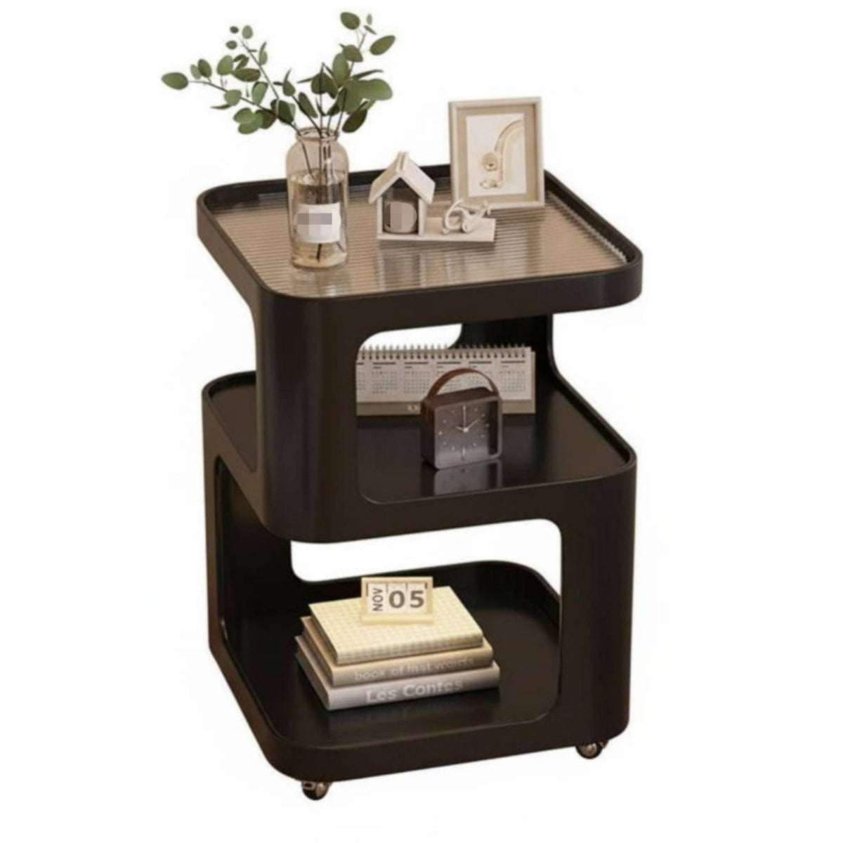 Movable with casters curved designd Rolling Table Light Luxury Rolling curved designd Table Modern and design Household Furniture Multi-Functional for Apartment Dwellers, telecommuter Workers