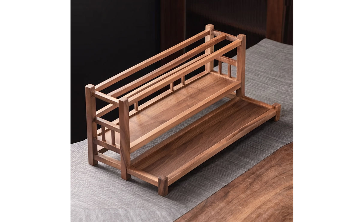Walnut Tea Storage Rack | Wooden, Tea Ware Shelf, for Countertop