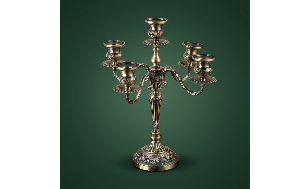 5-Arm Candelabra Ornate 5 Arm Candelabra Weighted Candle Holder Centerpiece for Event Planners, Brides, Wedding, Dining Table, Mantel