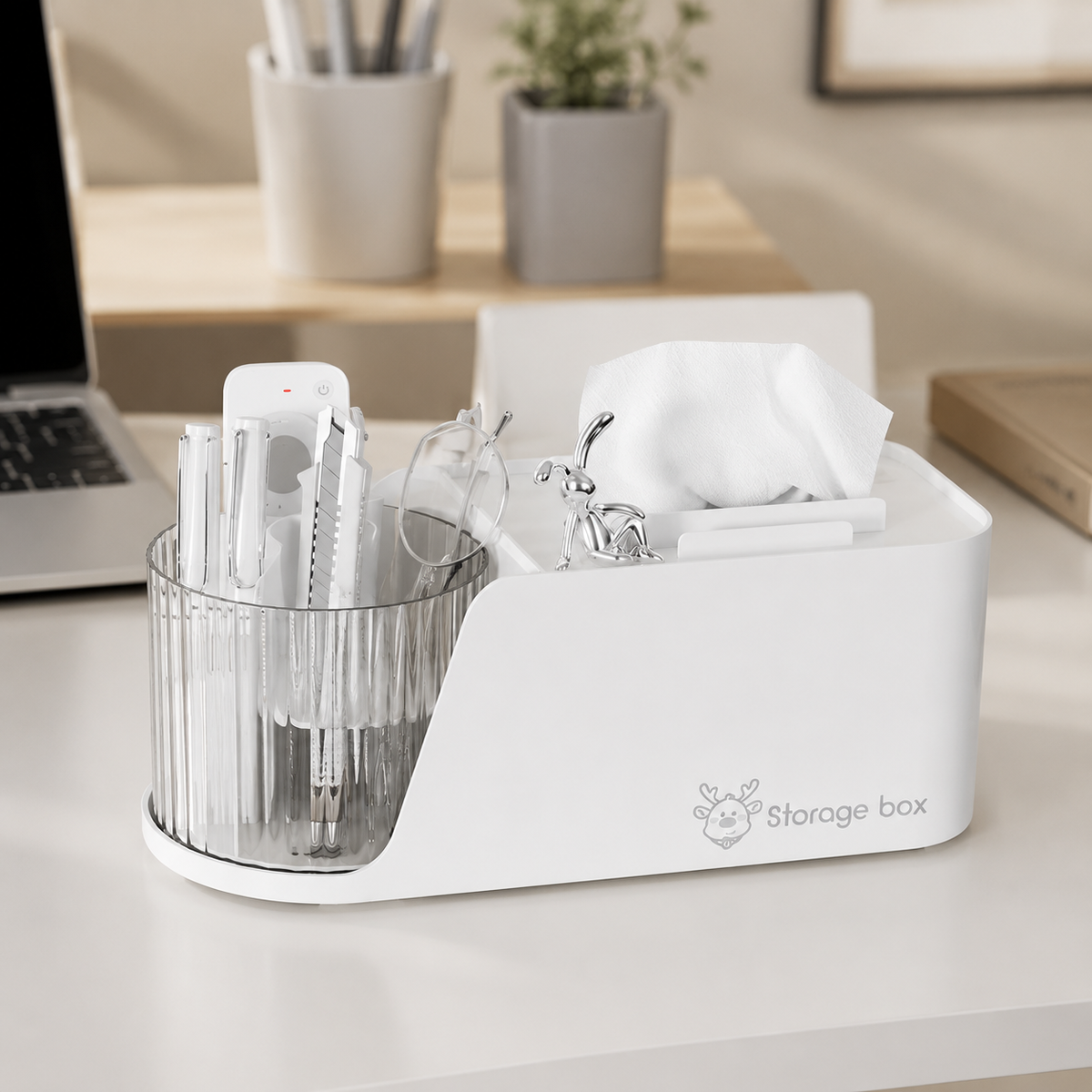 Rotating Tissue Case, Pen Holder, Desktop Multi-functional Storage, 360-Degree Rotating Accessory Case, Resin-made, Stylish
