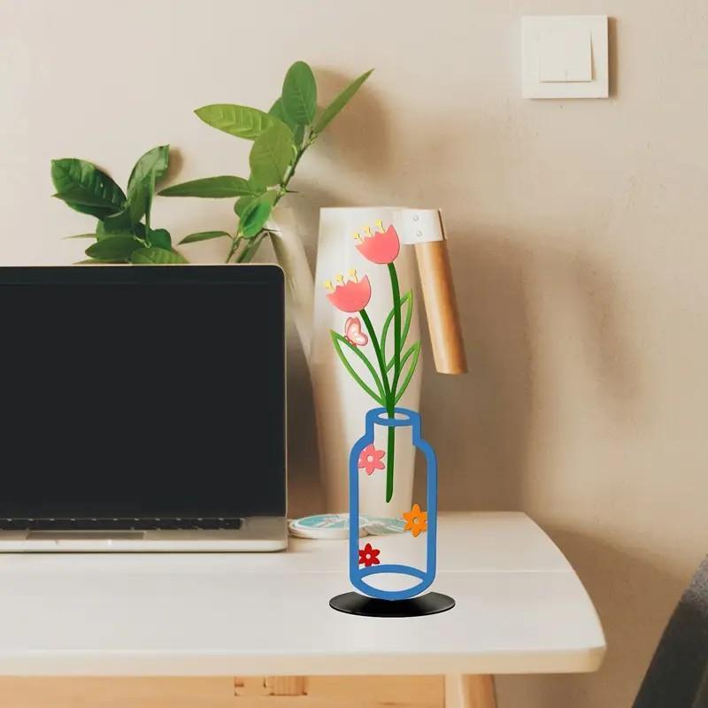 2D Iron Flower Vase Wall Decoration for Living Room or Entryway