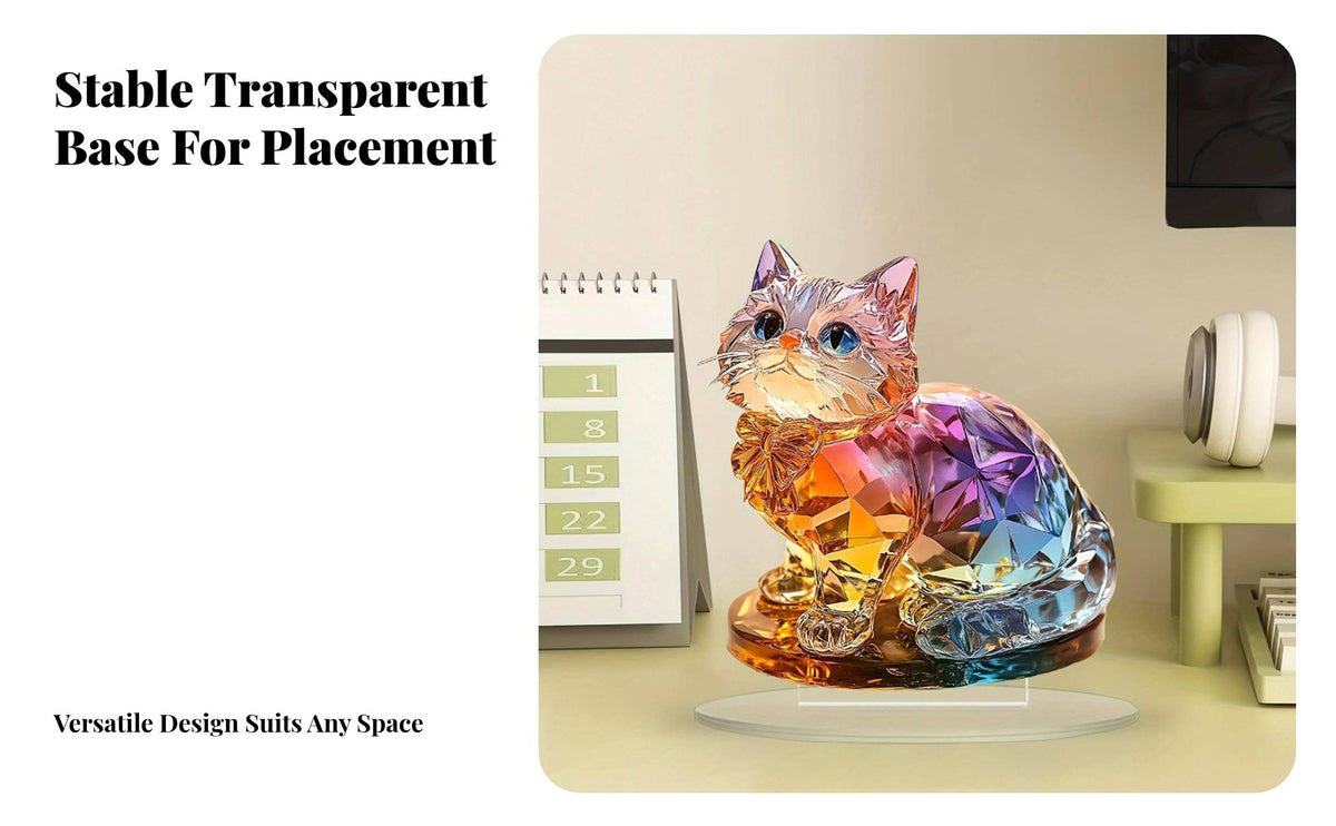 2D Acrylic Cat Desktop Ornament Cute Design Colorful 2D Cat Display Art home Decoration for Desktop, Living Room, Bookshelf