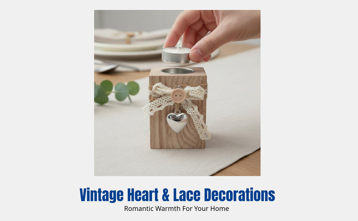 Wooden Candle Holder, Retro Metal Heart, Creative Centerpiece, Minimalist Home Decor