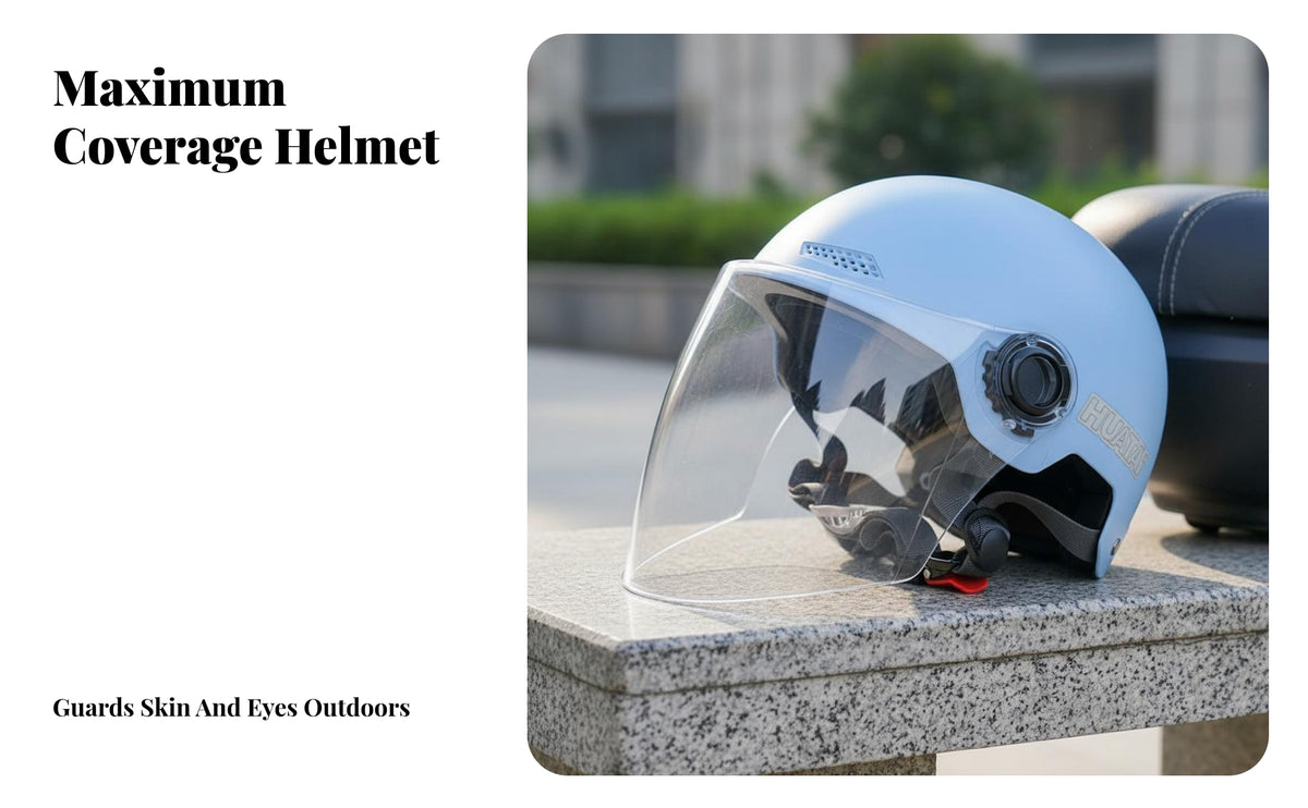 Breathable Protection Helmet Adjustable Fit Summer Helmet with Face Visor Shock Resistant Safeguarding Headwear Quick Release Buckle for Scooter Riders, Commuters, Daily Commute, Commuting, City Riding, Leisure Rides