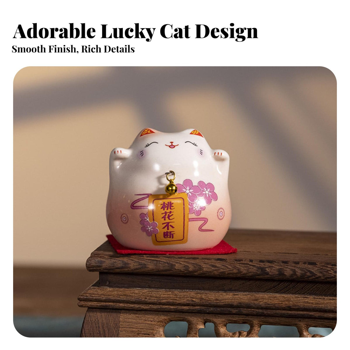 Ceramic Prosperity Cat Chinese Design Lucky Cat Ornament Good Luck Charm Welcoming Cat Statue for Business Owners, Homeowners, Desktop, Home