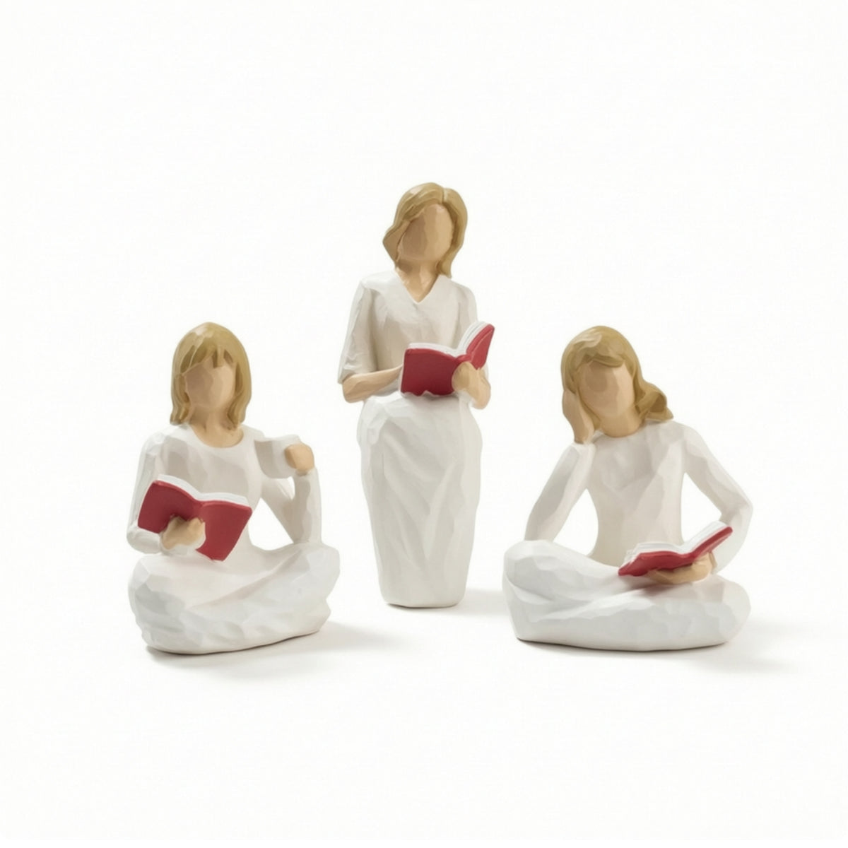 Nordic Minimalist Reading Girl Resin Figurine Set for Bookshelf Decor