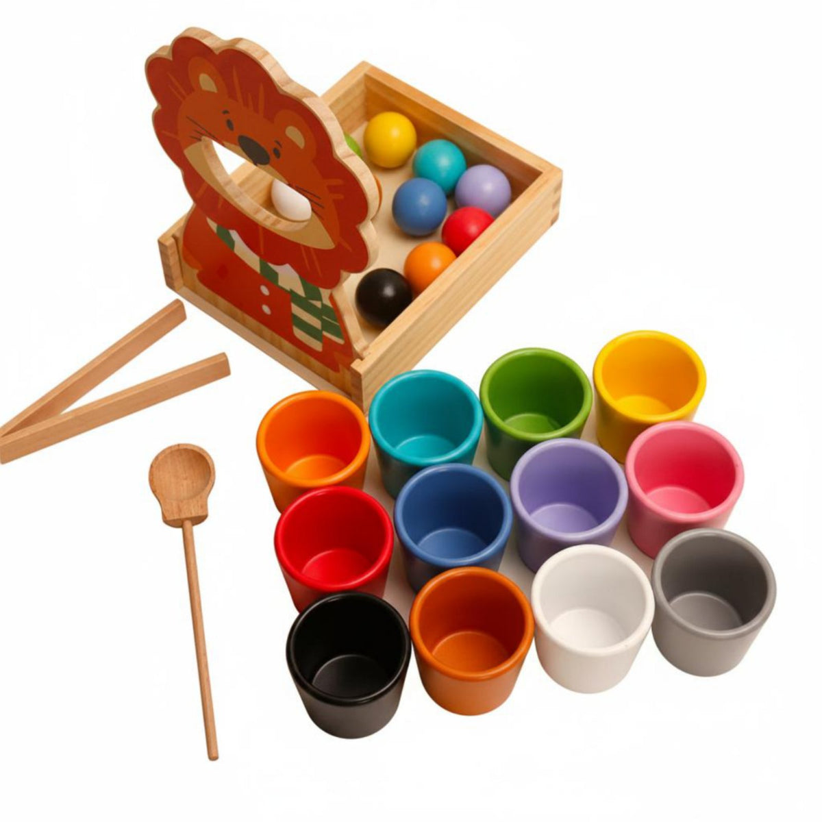Hand-Eye Coordination Lion Feeding Fine Dexterity Skill Toy Early Education Montessori Color Sorting Set for Toddlers, Preschoolers, Kids 3+