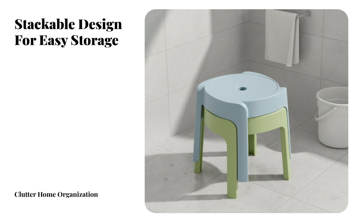 Space-Saving Backless Stackable Stool Thickened Construction Stackable Four-Legged Seat Non-Slip Small Bench Easy to Clean for Adults, Families, Homeowners, Living Room, Bathroom, Kitchen, Playroom