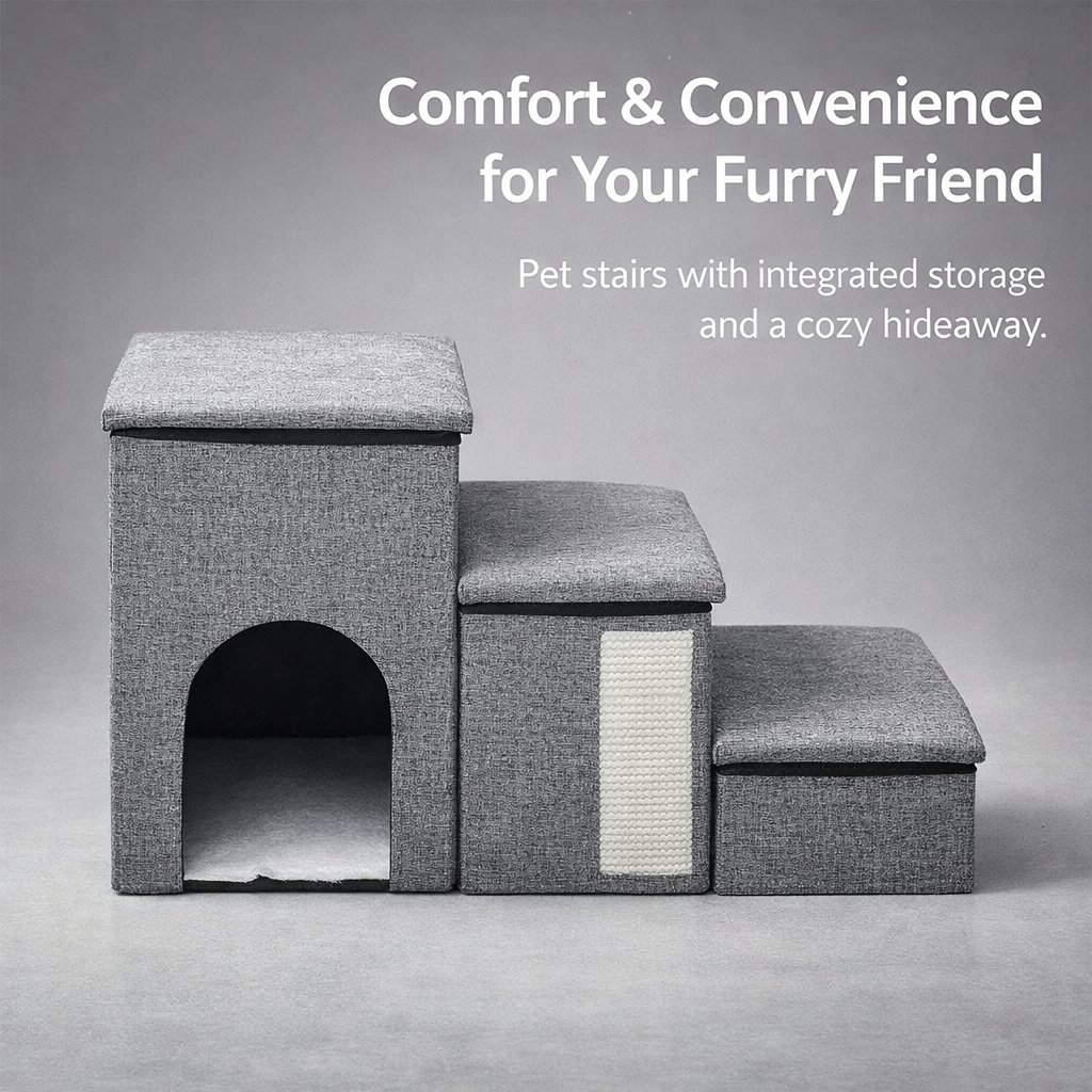 Foldable Pet Steps for Small Dogs with Non-Slip Surface for Bed and Sofa, Stairs for Bedroom and Room, Extended Length Design