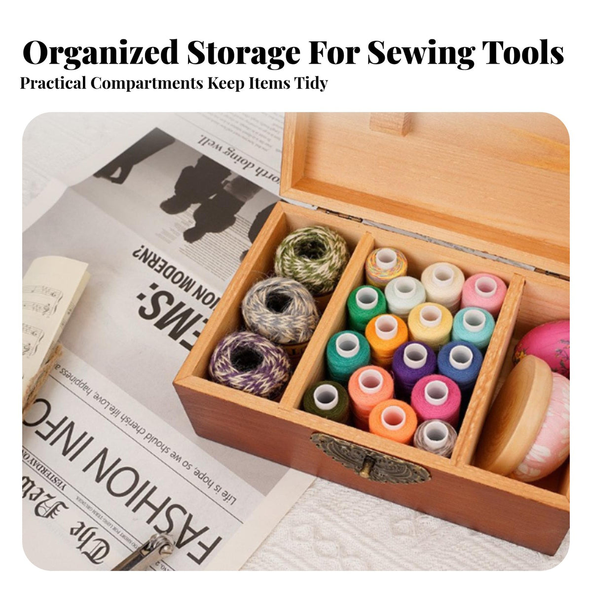 Chinese Design Sewing Storage Box With Compartments Wooden Sewing Box Large Capacity Retro Needlework Storage Case for Embroidery Enthusiasts