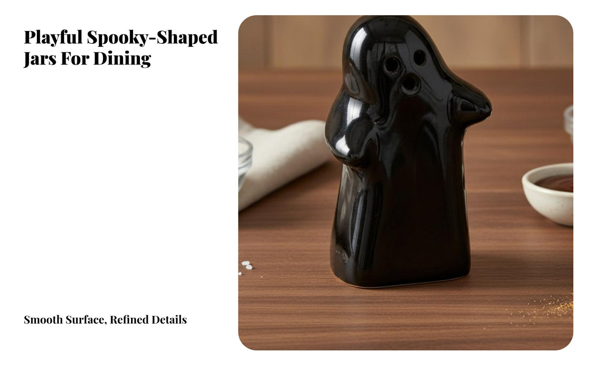 2 Pieces Black and Pale Ceramic Shakers Food Novelty Figure Shakers Creative Gift Ceramic Specter Spice Jars for Restaurant, Dining Table, Kitchen
