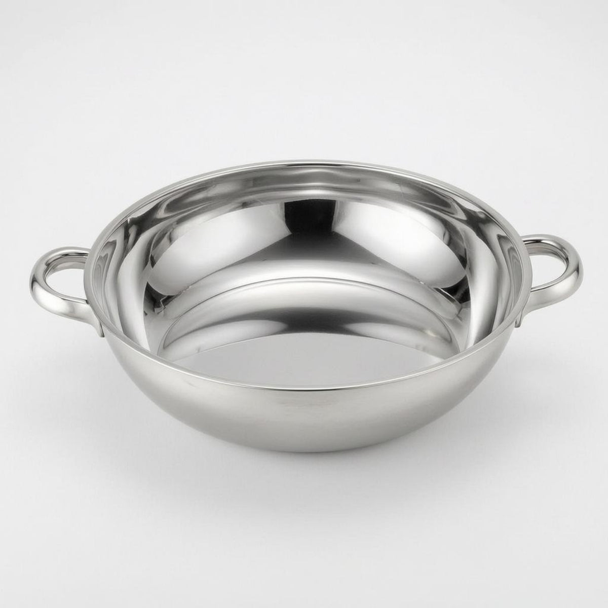Polished Metal Stainless Steel Hot Pot Side Handles Round Hot Pot Wide Bowl Cookware Stovetop Compatible