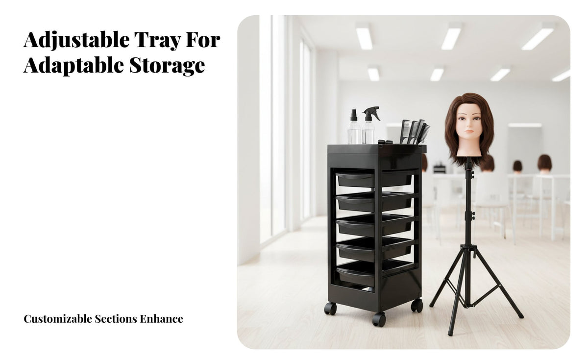 5-Drawer Rolling Hairprofessional Trolley Effortless Casters 5-Drawer Hairhairprofessional Trolley Space-Saving Design Salon Station