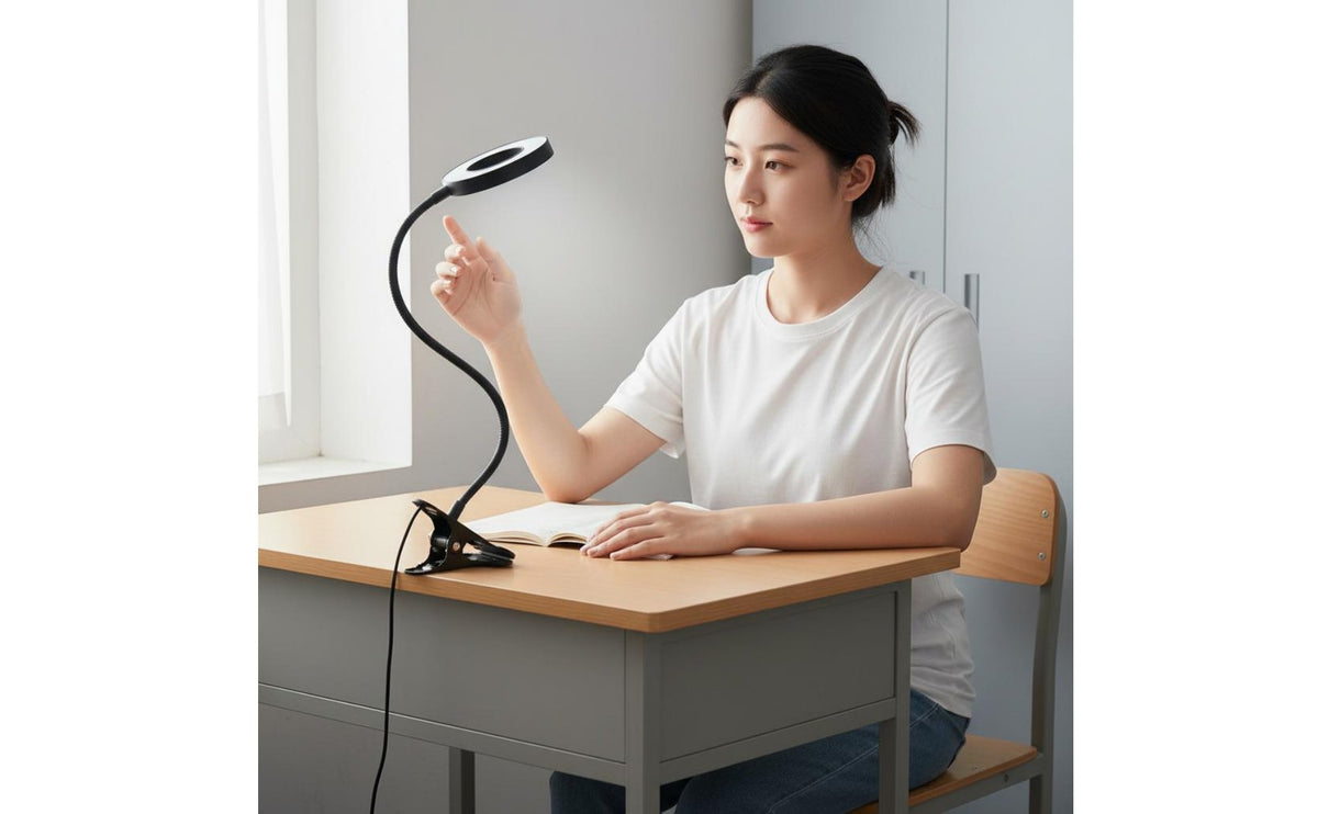 3 Color Modes Clip on Lamp Dimmable Clip on Desk Lamp Space Saving Gooseneck Desk Light Memory Function for Bedside