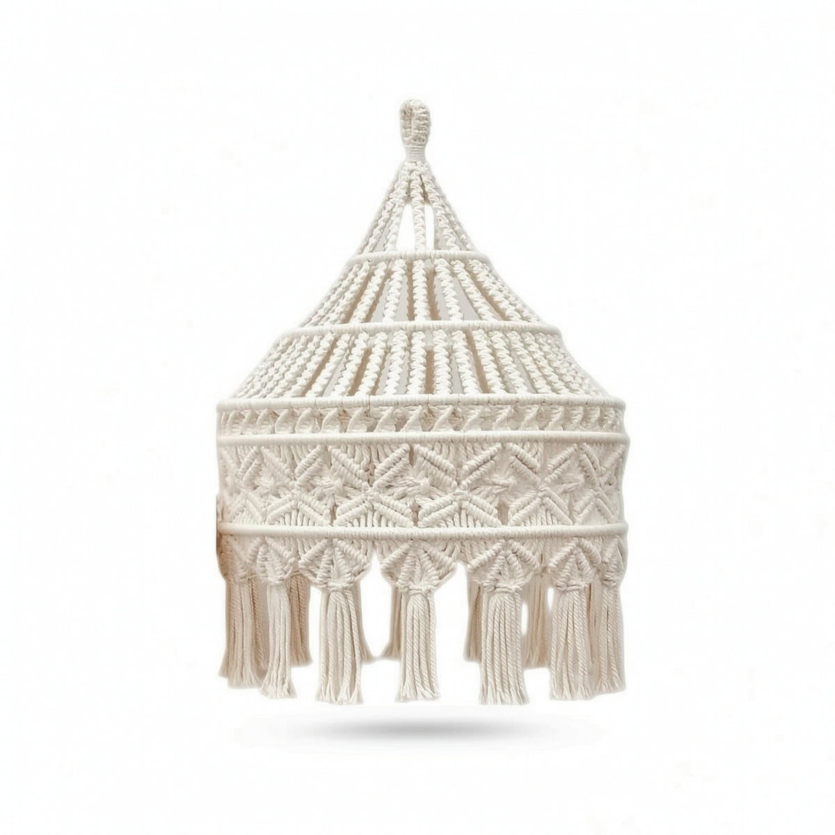 Boho Lampshade with Tassels Handmade Macrame Lampshade Cotton Macrame Light Cover Bohemian Hanging Lamp Shade Textured