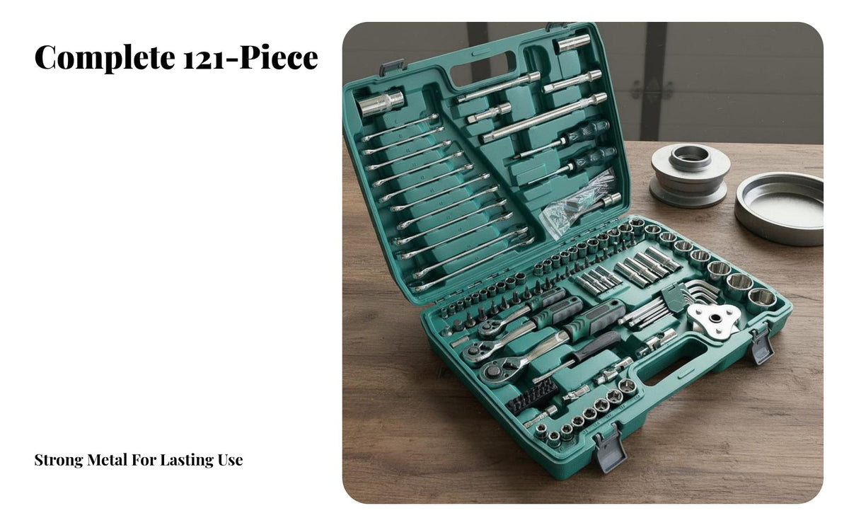 121 Pieces Portable Case 121 Piece Auto Repair Tool Kit Quick Release Car Maintenance Combination Tool Set Non-Slip Grip Long-Lasting for Repairmen, DIY Enthusiasts, Homeowners, Workshop, Garage, Roadside Emergency