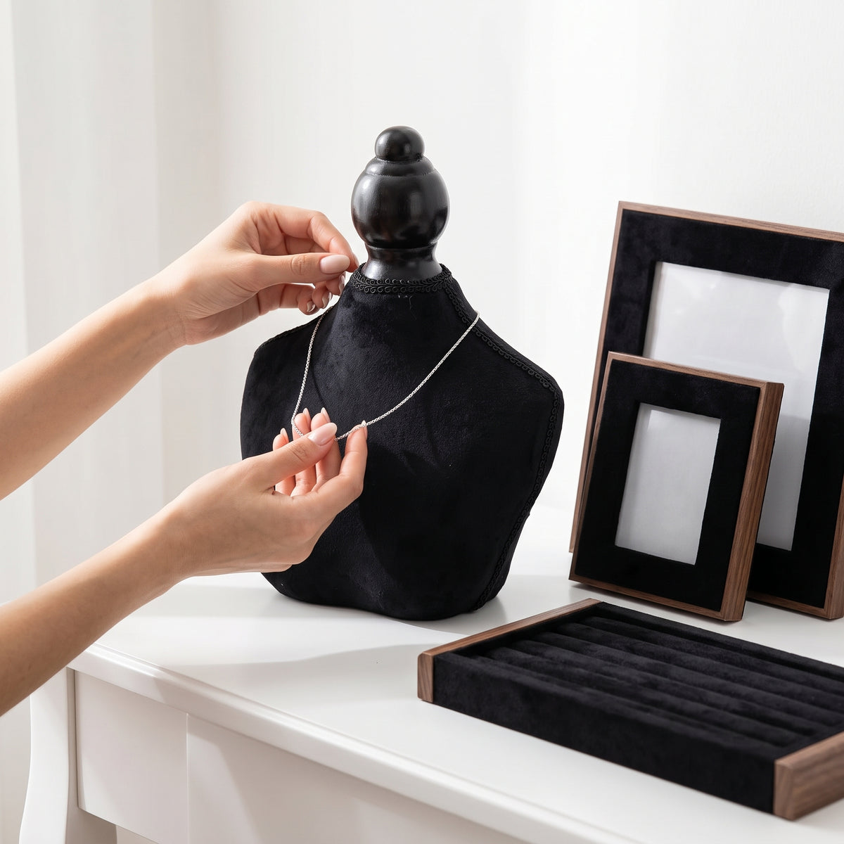 Velvet Bust Necklace Display Stand Jewelry Organizer for Store Counter & Showcase