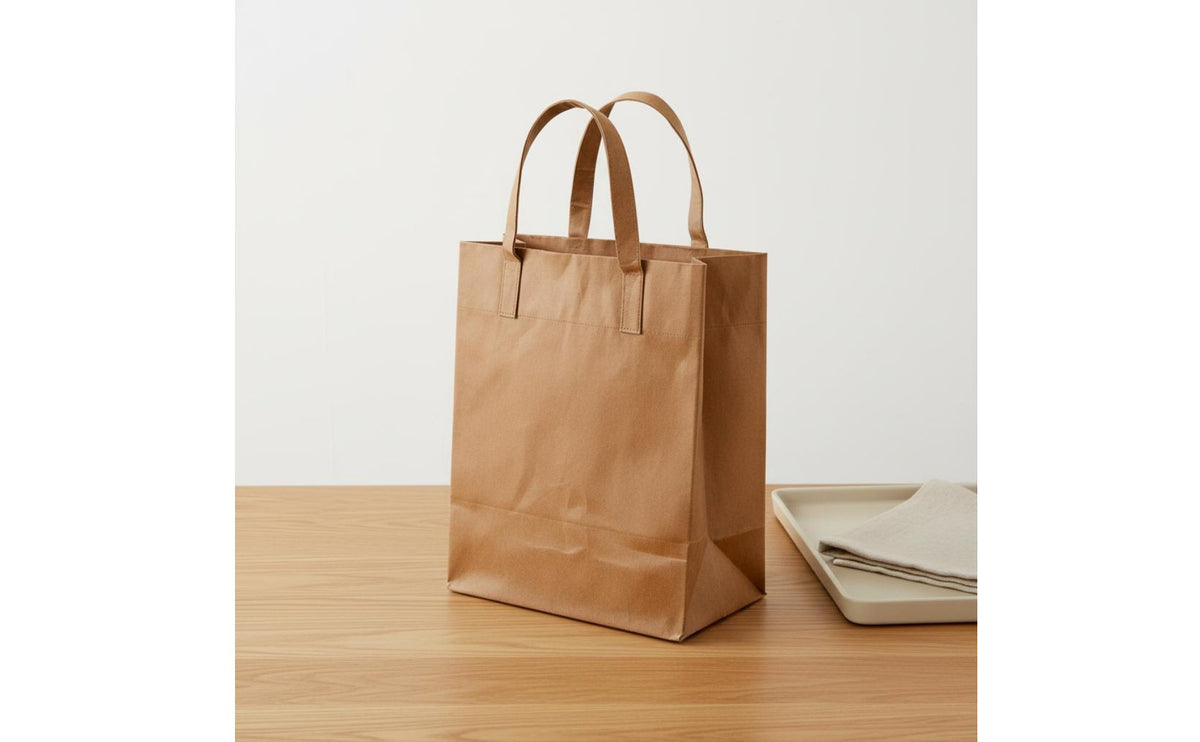 Reusable Paper Bag Large Capacity Brown Paper Tote Bag Tear-Resistant Handbag for Office Workers, Students