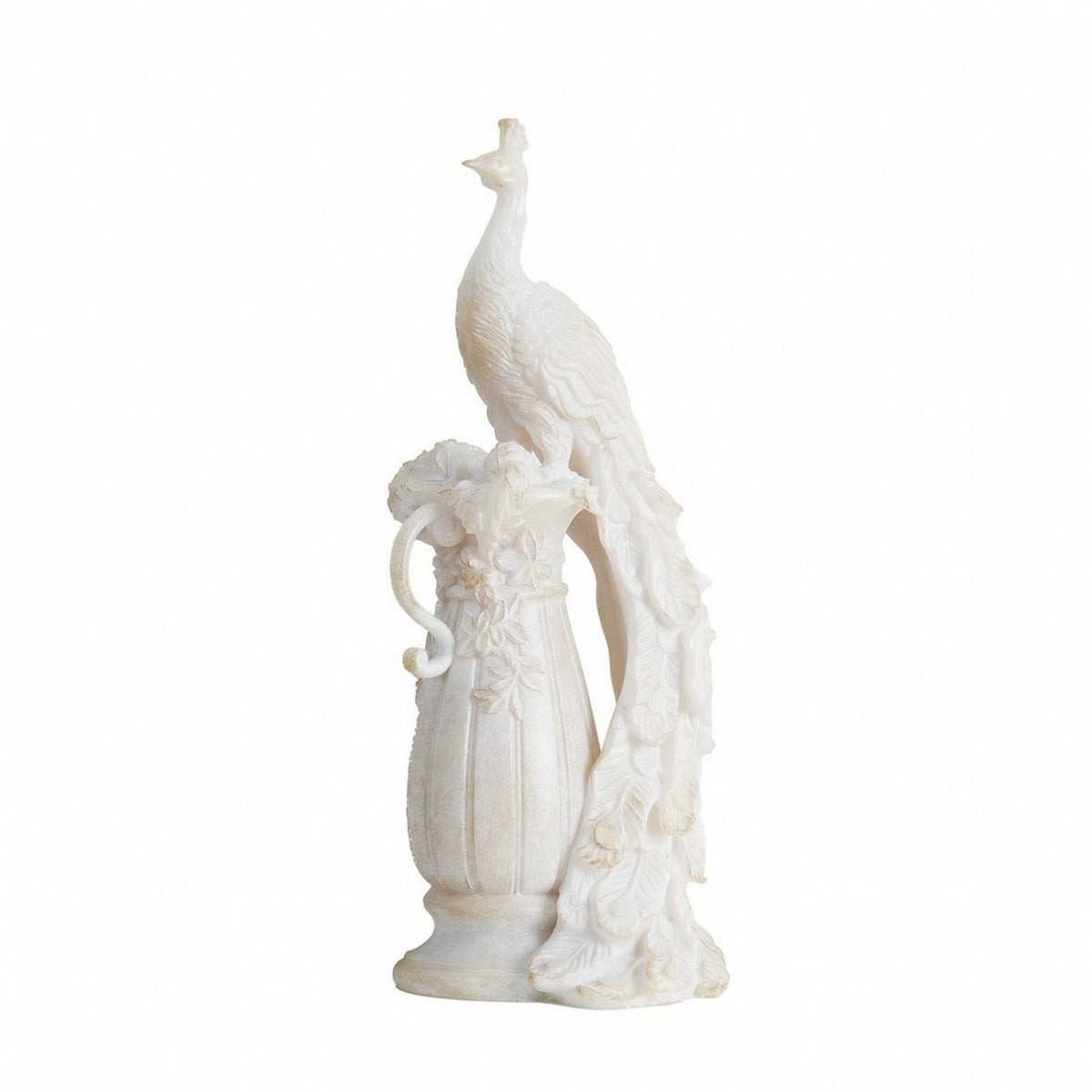 Peacock Statue with Pedestal Imitation Jade Peacock Sculpture Ivory-White Decor for Home Stylists, Entryway, Wedding