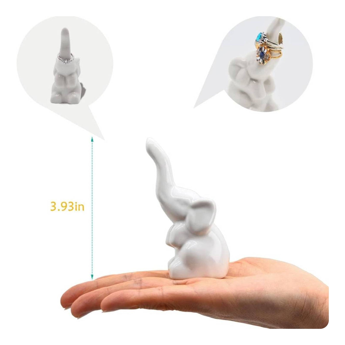 White Ceramic Elephant Jewelry Holder Glossy Glazed Elephant Jewelry Holder Compact Home Decor Hand-Sized