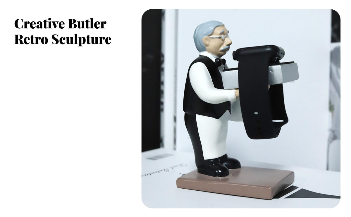 Old Man Figurine Watch Stand Decorative Ornament Butler Watch Holder Creative Design Digital Watch Charging Dock for Adults, Men, Desk, Dresser