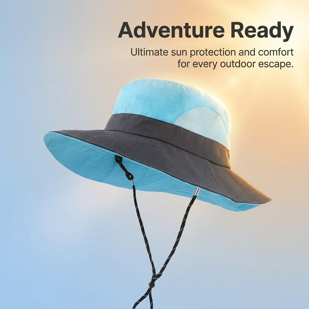 Waterproof Bucket Hat with Chin Strap for Women, Foldable Surf with Ponytail Opening for Fishing Sports for Outdoor Activities Summer Wear