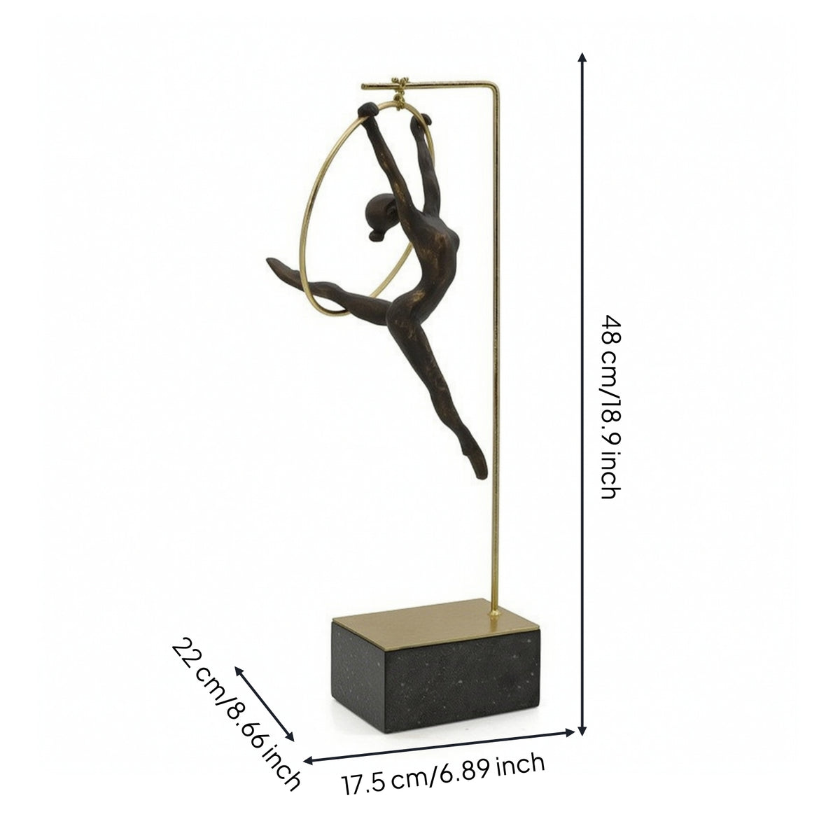 Human Figure Sculpture Gold-Tone Sculpture with Metal Stand Decorative Athletic Pose Statue for Living Room, Bookshelf