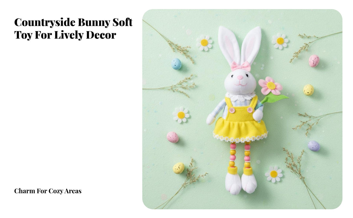 Beaded Leg Hare Soft Toy Farmhouse Aesthetic Dangle Leg Bunny Figure Boy and Girl Pair Easter Bunny Soft Toy for Tabletop, Mantelpiece, Tiered Tray