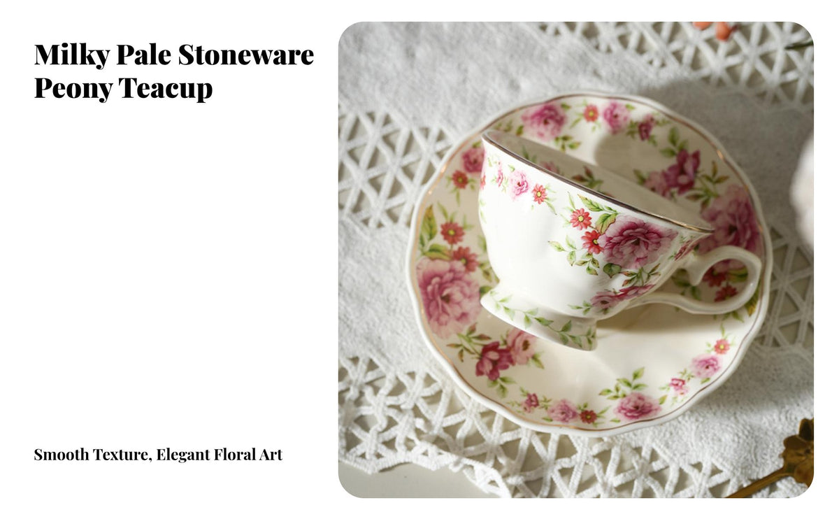 Gold Rimmed Peony Teacup Gift Ready British Design Tea Set Vintage Floral Teacup Set High-Temperature Fired for Home Decor