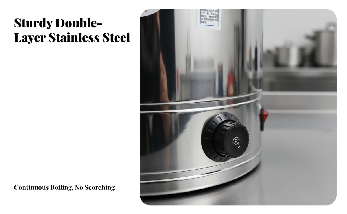 Multi-Purpose Stainless Steel Electric Steamer Pot Anti-Scald Commercial Soup Warmer Long-Lasting Electric Soup Kettle Easy to Clean for Caterers, Restaurant Employees, Event Planners, Dining Hall, Hotel, Cafeteria, Catering Events