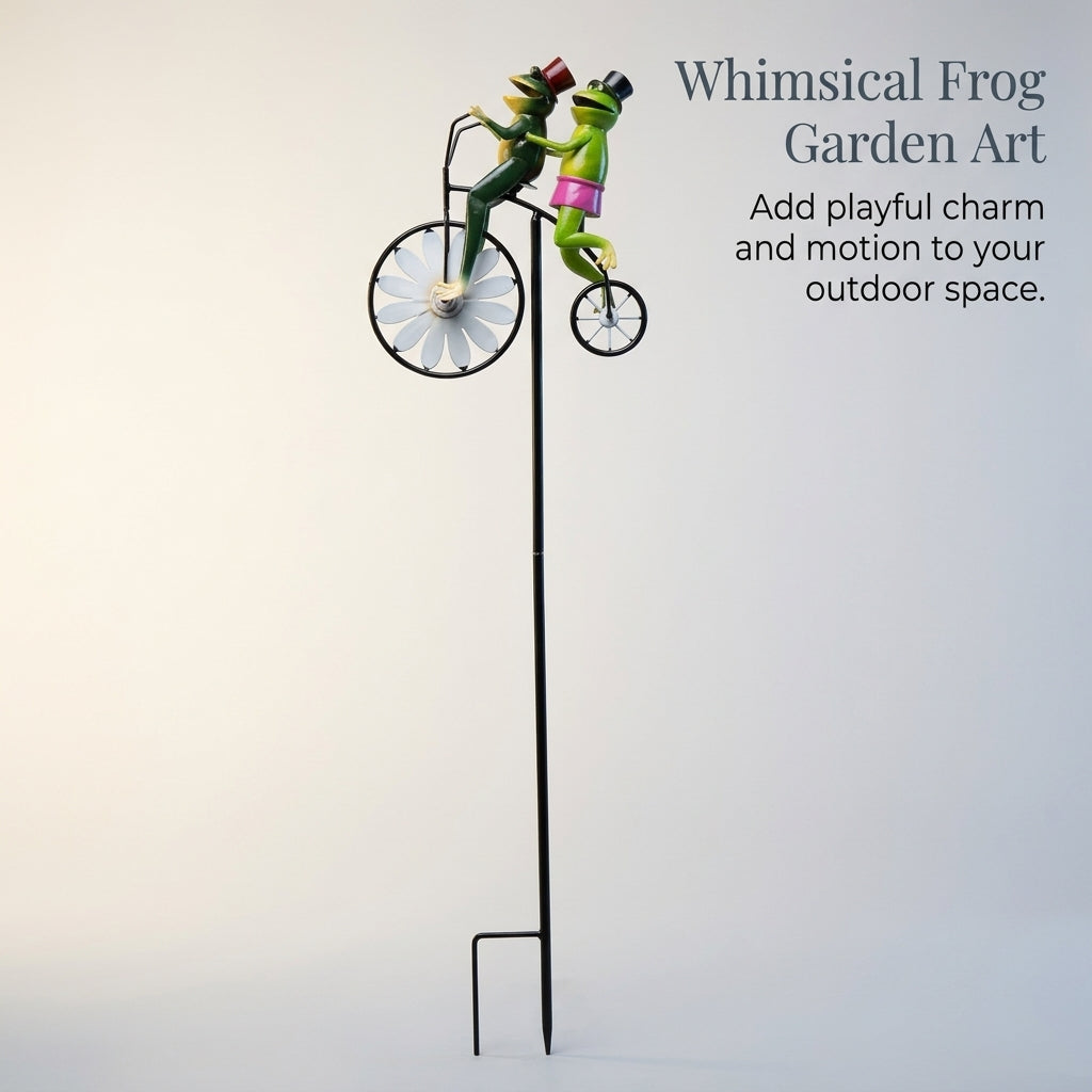 Frog Windmill Metal Garden Stakes Outdoor Decoration, Iron Ground Stake for Patio Decor, Yard Ornament for Gardeners and