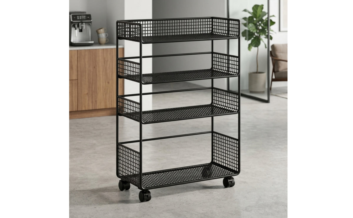 Open-Front Storage Trolley Mobile Mesh Storage Cart Narrow Mesh Shelf Cart Space-Saving for Office Workers, Delivery Drivers, Entryway, Mailroom