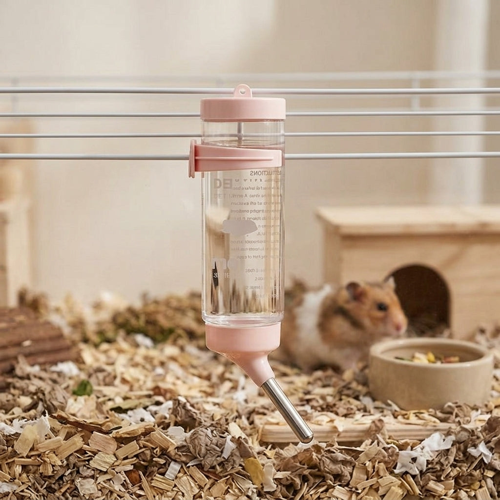 125ml Hamster Water Bottle with Stand and Hanging Nozzle Hamster Bottle Holder, Anti-Leak Resistant Pet Dispenser