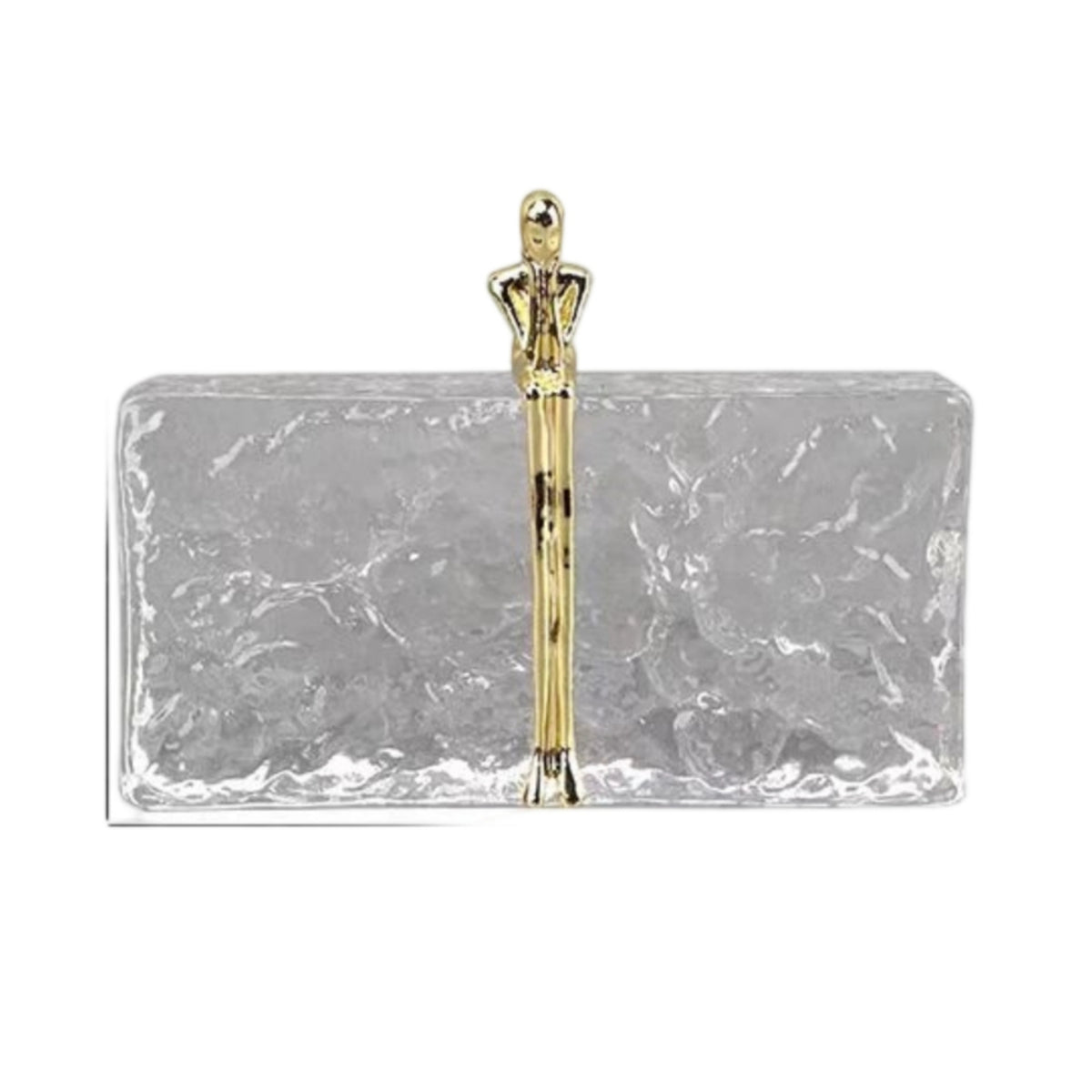 Transparent Cube Sculpture with Figure Clear Tabletop Sculpture Gold Statue for Office