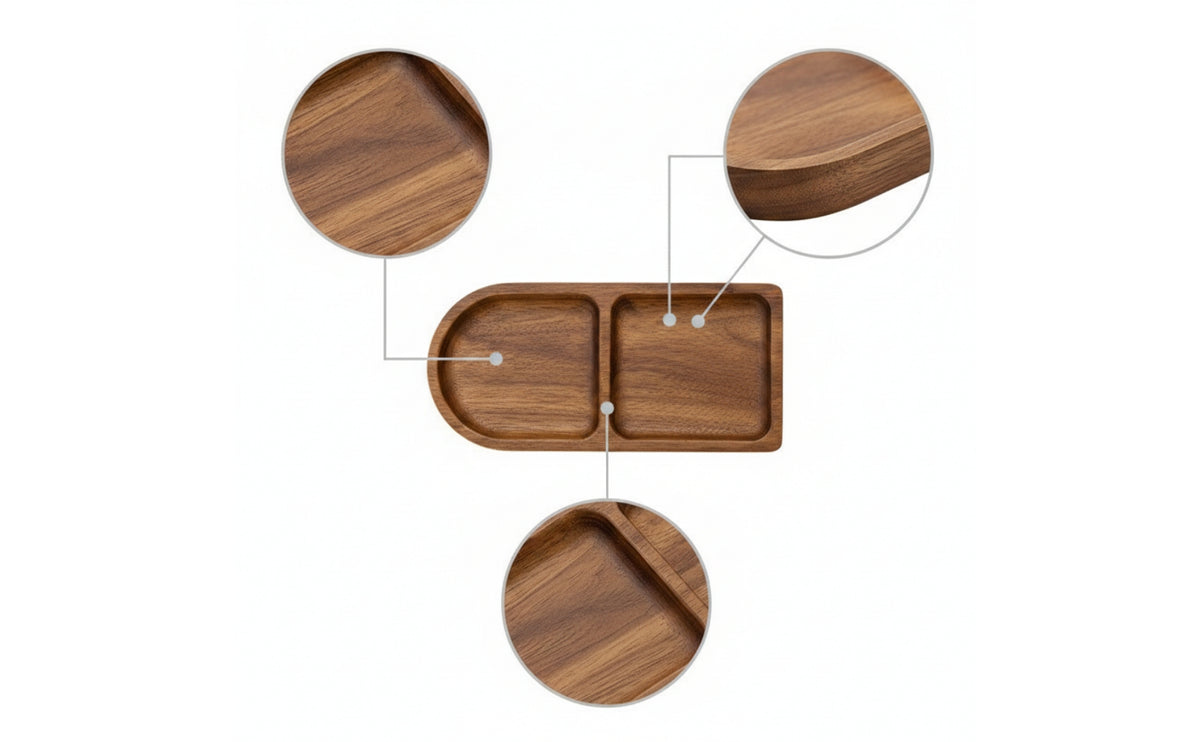 Divided Serving Tray Natural Serving Tray with Compartments Wooden Platter Rustic Versatile for Breakfast, Tea Service