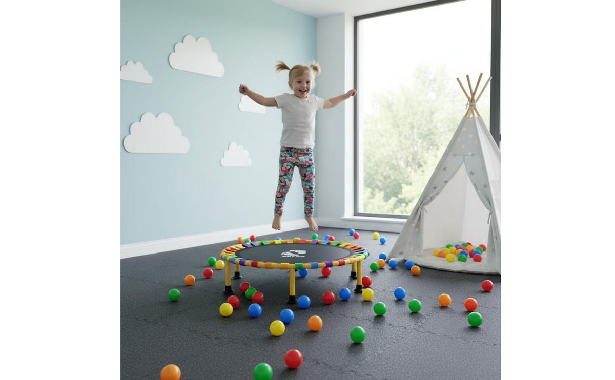 Adjustable Handlebar Exercise Trampoline with Stability Bar Heavy-Duty Steel Frame Kids Indoor Rebounder Anti-Slip Suction Cups 40 Inch Trampoline with Handle Quiet Bungee Cords for Toddlers, Adults, Home Gym