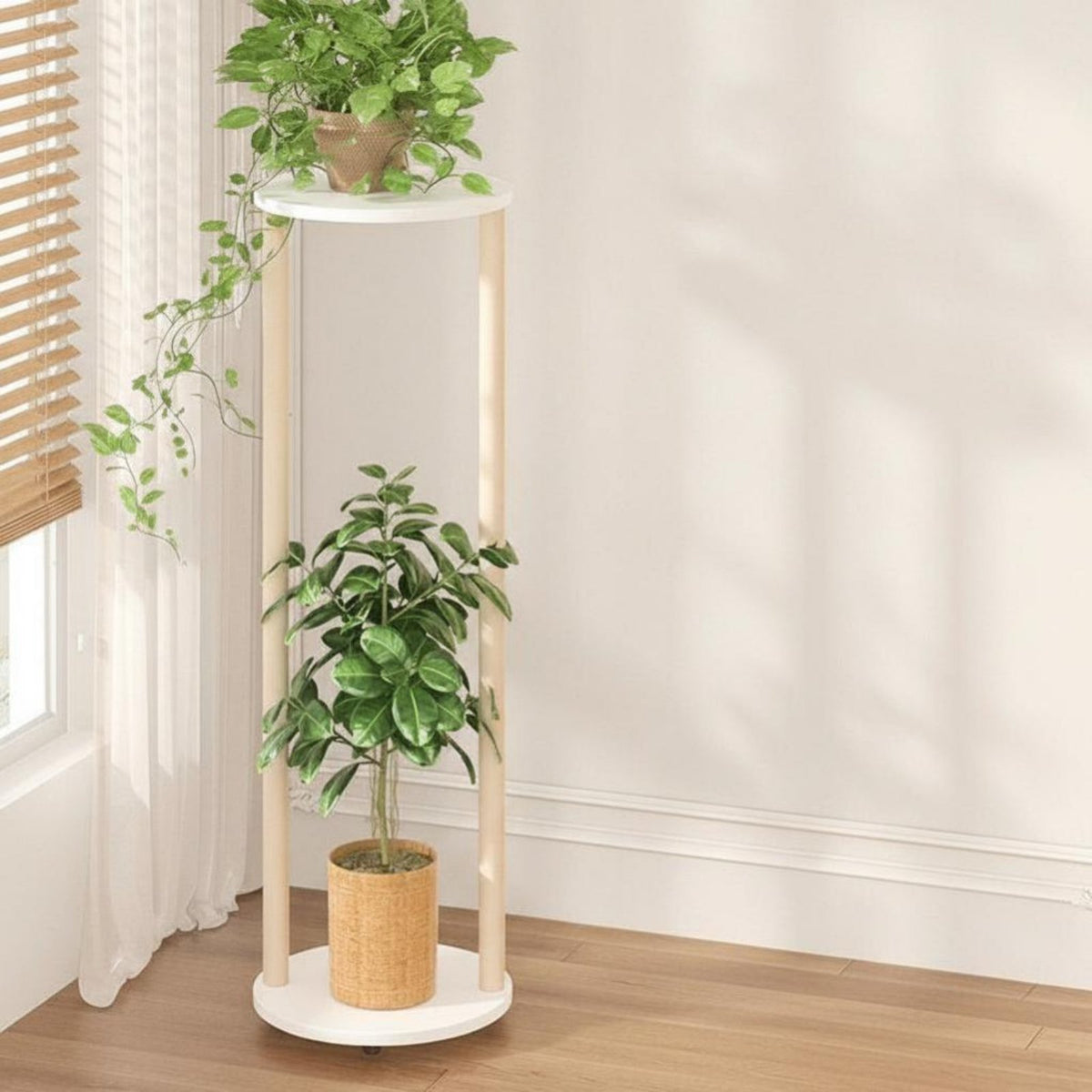Floor-Standing Design Round Pedestal Stand alabaster Finish Decorative Pot Pedestal Minimalist Aesthetic Plant Holder Space Saving for Gardeners, Home Decorators, Homeowners, Living Room, Indoor, Indoors, Bedroom