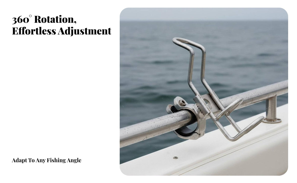 Stainless Steel Boat Rod Holder Clamp on Fishing Rod Holder Boating Accessory 360° Rotation Sturdy Duty
