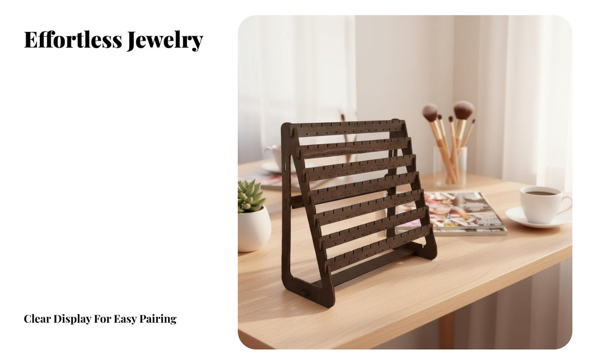 Multi-Tier Design Wooden Earring Display Rack Large Capacity Ladder Earring Organizer Space Saving Jewelry Display Rack Sturdy Construction for Retail Sellers, Women, Crafters, Dressing Table, Dresser Top, Boutique, Craft Fair